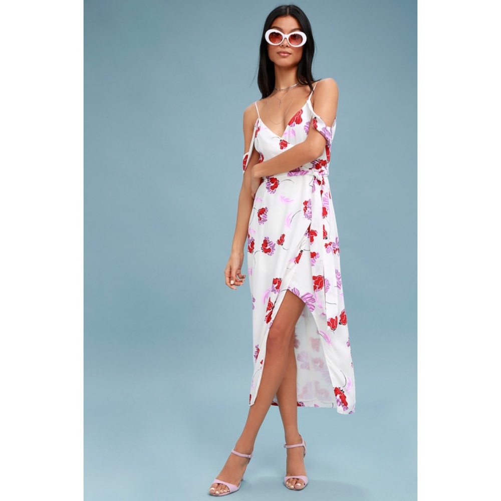 Floral Off the Shoulder Faux Wrap Dress
